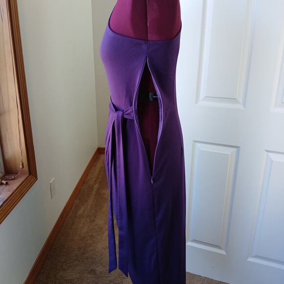Yathon Purple One Shoulder Wrap Tie Dress XL jersey knit comfy cocktail midi - Picture 3 of 15